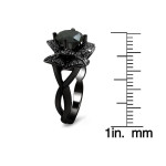 Lotus Love: 2 1/3ct TDW Black Diamond Engagement Ring in Black Rhodium-Plated Gold by Yaffie ™