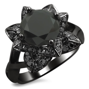 Lotus Love: 2 1/3ct TDW Black Diamond Engagement Ring in Black Rhodium-Plated Gold by Yaffie ™