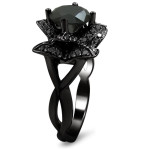 Lotus Love: 2 1/3ct TDW Black Diamond Engagement Ring in Black Rhodium-Plated Gold by Yaffie ™