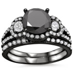 Yaffie 2.25ct Black & White Round Diamond Bridal Set - Luxurious Black Gold Design