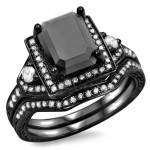 Yaffie ™ Custom Black Gold Bridal Set with 2 1/4ct TDW Black and White Diamonds