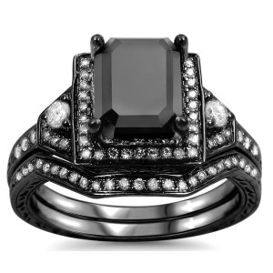 Yaffie™ Custom Black Gold Bridal Set with 2 1/4ct TDW Black and White Diamonds