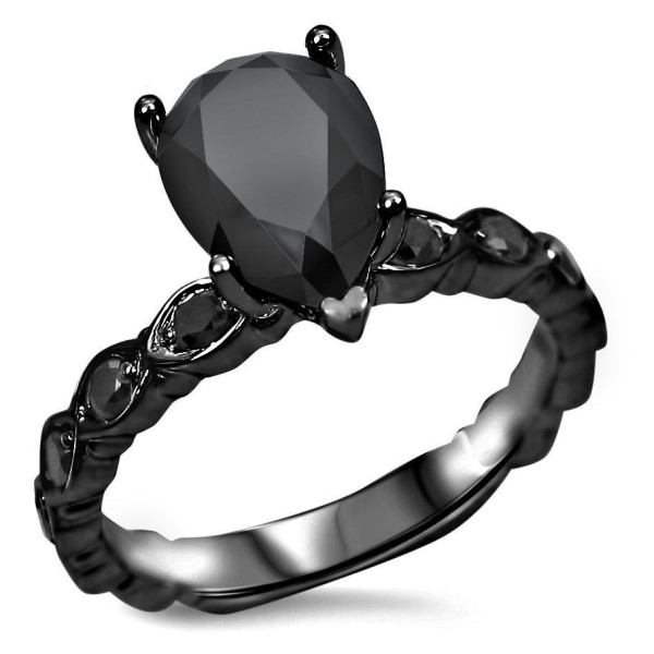 Yaffie Custom Art Deco Pear Black Diamond Ring - featuring 2.2 carats of Black Gold Brilliance!