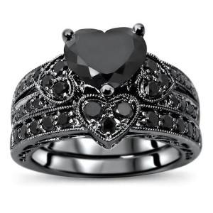 Yaffie™ Bespoke Black Diamond Heart Bridal Set: The Black Gold 2, Featuring 1/6ct TDW.