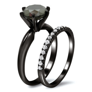 Custom-Made Yaffie™ Black Gold Bridal Set with 2 3/4ct TDW Sparkling Black and White Diamonds.