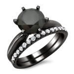 Custom-Made Yaffie™ Black Gold Bridal Set with 2 3/4ct TDW Sparkling Black and White Diamonds.