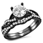 Yaffie™ Custom Black Gold Engagement Ring with 2/5ct TDW Diamond and Round-cut White Sapphire Set