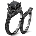 Yaffie™ Custom Black Princess-cut Bridal Set with 2ct TDW Black Diamonds - The Ultimate Black Gold Engagement Ring
