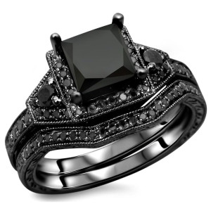 Yaffie ™ Handcrafted Black Princess-cut Diamond Bridal Set - 2ct TDW, A Glittering Treasure