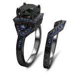 Yaffie ™ Customised Black Gold Bridal Set with 3 1/10ct Black Diamond and Blue Sapphire.