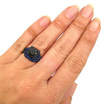 Yaffie ™ Customised Black Gold Bridal Set with 3 1/10ct Black Diamond and Blue Sapphire.