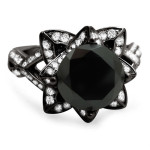 Custom Yaffie ™ Lotus Ring with 3.1/10ct TDW Round Black Diamond in Black Gold
