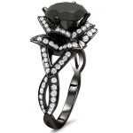 Custom Yaffie ™ Lotus Ring with 3.1/10ct TDW Round Black Diamond in Black Gold