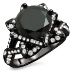 Custom Yaffie ™ Lotus Ring with 3.1/10ct TDW Round Black Diamond in Black Gold