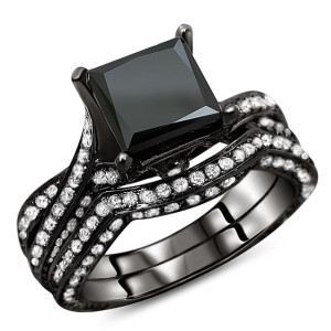 Yaffie Custom Black Diamond Bridal Ring Set: The Black Gold 3 1/2ct Way to Say "I Do"