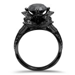 Custom Yaffie™ Black Diamond Lotus Flower Engagement Ring Set with 3.5ct TDW Black Gold Sparkle