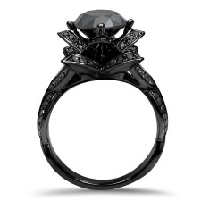 Bold Black Diamond Engagement Ring & Lotus Design - Unique & Elegant