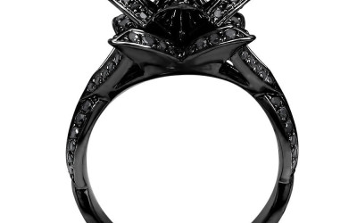 Bold Black Diamond Engagement Ring & Lotus Design - Unique & Elegant
