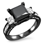 Yaffie Custom 3-Stone Black & White Diamond Engagement Ring with 3 1/2ct TDW Black Gold