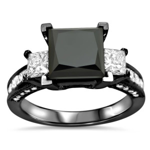 Yaffie Custom 3-Stone Black & White Diamond Engagement Ring with 3 1/2ct TDW Black Gold