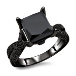 Yaffie™ Unique Creation: Princess Cut Black Diamond Ring with 3 5/8ct TDW - The Black Gold Beauty