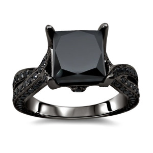 Yaffie ™ Custom Princess Cut Black Diamond Ring - 3 5/8ct TDW in Black Gold