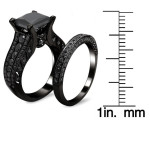 Custom-made by Yaffie™- 3 7/8 ct TDW Princess-cut Black Diamond Bridal Set in Black Gold