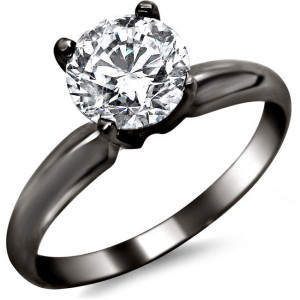 Yaffie Custom 3/4ct TDW Round Diamond Engagement Ring - Striking Black Gold Solitaire