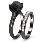 Yaffie Black Gold Bridal Set featuring 3ct Black and White Round Diamonds