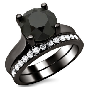 Yaffie Black Gold Bridal Set featuring 3ct Black and White Round Diamonds