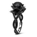 Yaffie™ Custom Black Lotus Flower Engagement Ring with 3ct TDW Round Black Diamond