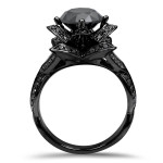 Yaffie™ Custom Black Lotus Flower Engagement Ring with 3ct TDW Round Black Diamond