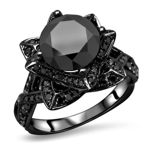 Yaffie™ Custom Black Lotus Flower Engagement Ring with 3ct TDW Round Black Diamond