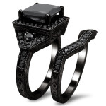 Custom-Made Yaffie™ Princess-Cut Black Diamond Bridal Set with Black Gold, 4 1/4ct