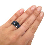 Yaffie™ Custom Black Diamond and Blue Sapphire Bridal Set: Black Gold & 4.25ct TDW