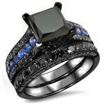 Yaffie™ Custom Black Diamond and Blue Sapphire Bridal Set: Black Gold & 4.25ct TDW