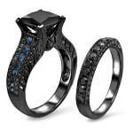 Yaffie™ Custom Black Diamond and Blue Sapphire Bridal Set: Black Gold & 4.25ct TDW