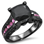 Yaffie ™ Black Gold Pink Sapphire Engagement Ring Set with 4 2/5ct TDW Black Diamonds - Uniquely Crafted