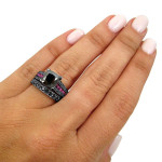 Yaffie ™ Black Gold Pink Sapphire Engagement Ring Set with 4 2/5ct TDW Black Diamonds - Uniquely Crafted