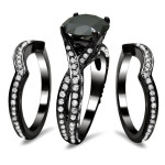 Yaffie ™ Exclusive Black Diamond Three Band Bridal Set with 4 2/5ct TDW - The Ultimate Black Gold