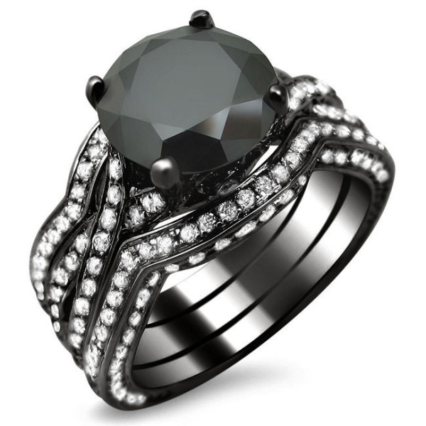 Yaffie ™ Exclusive Black Diamond Three Band Bridal Set with 4 2/5ct TDW - The Ultimate Black Gold