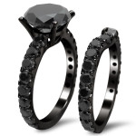 Yaffie ™ Custom Black Round Diamond Bridal Set: Black Gold w/ 4 2/5ct TDW