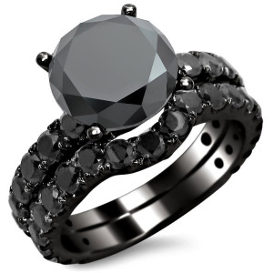 Yaffie ™ Custom Black Round Diamond Bridal Set: Black Gold w/ 4 2/5ct TDW