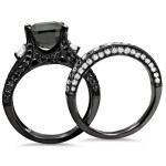 Yaffie ™ Custom Black Gold Bridal Set with 4.4ctw Cushion-cut Black Diamonds