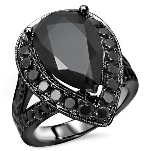 Yaffie ™ Crafts Custom 5 1/2ct TDW Black Diamond Engagement Ring Made of Black Gold