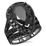 Yaffie™ Bespoke Black Gold Bridal Set - 6ct TDW Black Pear-cut Diamond