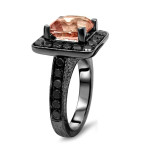 Yaffie ™ Handcrafted Cushion-cut Morganite with Black Diamond Engagement Ring in Black Gold.