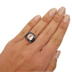 Yaffie ™ Handcrafted Cushion-cut Morganite with Black Diamond Engagement Ring in Black Gold.