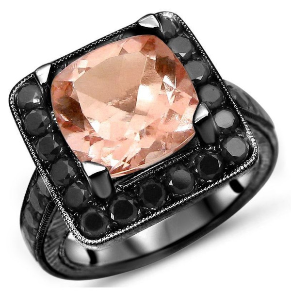 Yaffie™ Custom Black Gold Morganite Ring with Black Diamond Accent - Stunning Engagement Choice