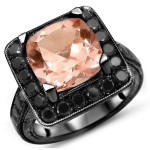 Yaffie ™ Handcrafted Cushion-cut Morganite with Black Diamond Engagement Ring in Black Gold.